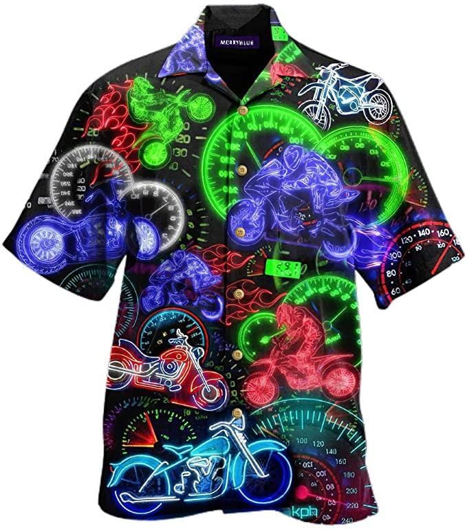 Felacia [Hawaii Shirt] Motorcycles Riding Motorbikes Speed Lover Flame Neon Lights Colorful Unisex Hawaiian Aloha Shirts-ZX3306